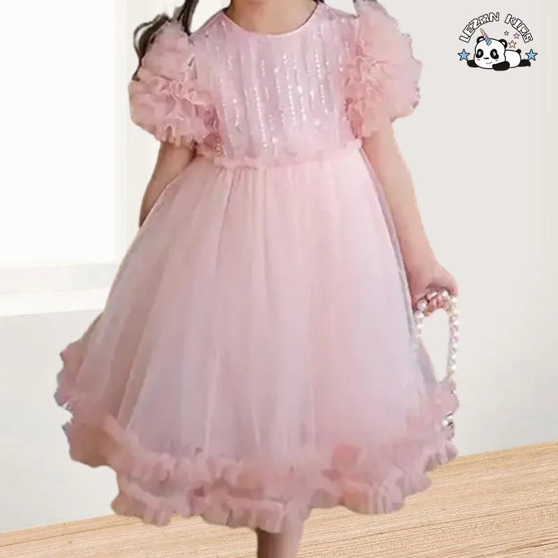 LEZONKIDS - Wholesale Customization Elegant Puffy Shining Sequins Tulle Girls Birthday Party Dresses